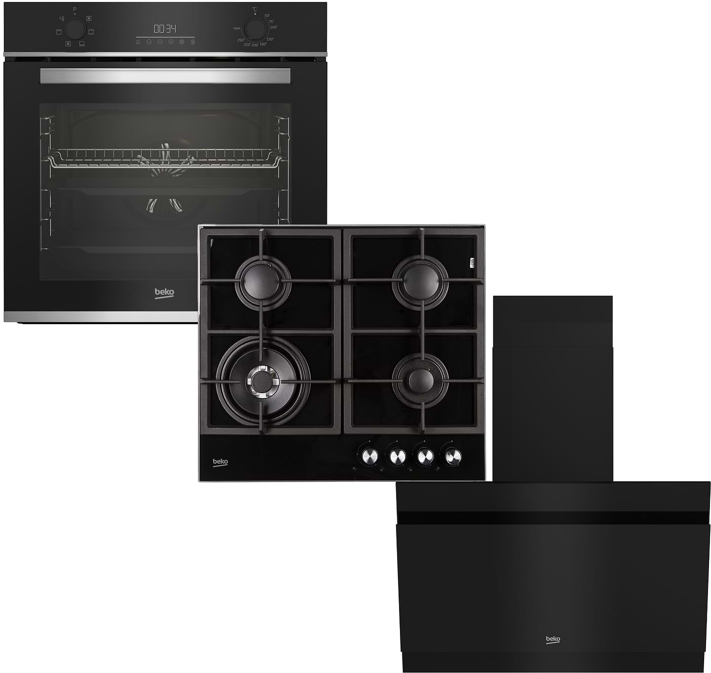 Комплект техники Beko Духовой шкаф + Варочная панель + Витяжка декоративная Beko BBIE133002XD + HILW64225S + HCA63420B